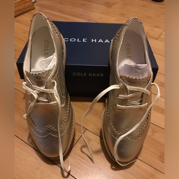 Cole Haan platform wingtip oxford - Gold metallic 5.5 - Picture 3 of 7